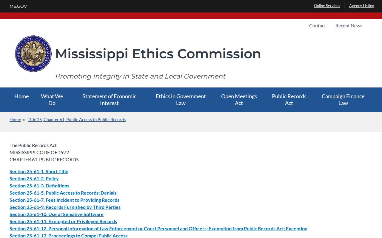 Mississippi Public Records Act for Benton County released inmate mugshot requests