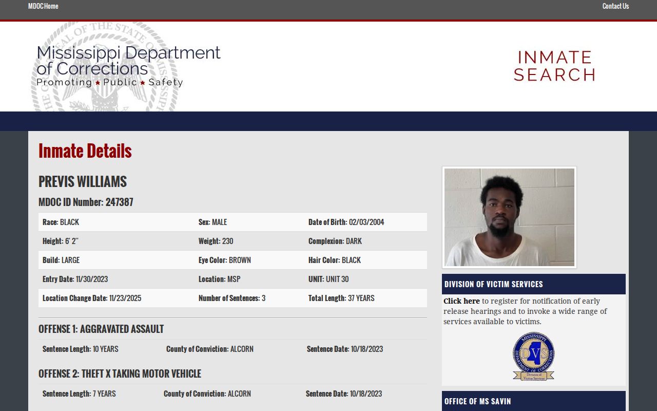 Benton County projected release date example with the MDOC Tentative Release field